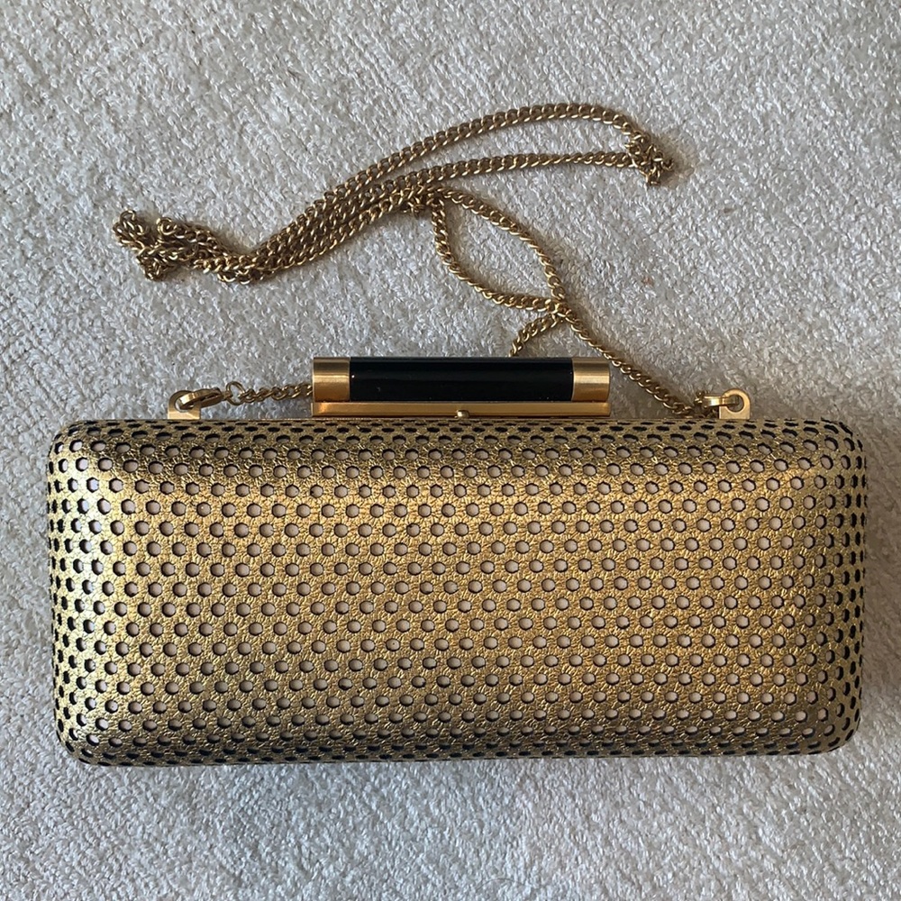 DVF Gold leather perforated clutch